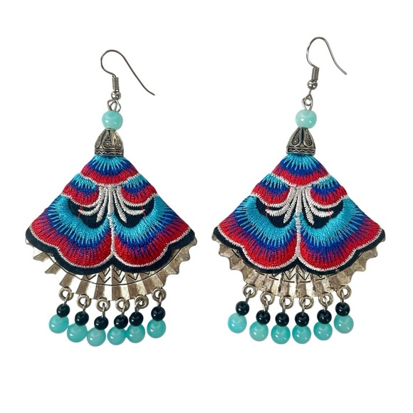 Vitality & Verve Jewelry - Boho Chic Hand Embroidered Dangle Earrings | Festival, Hippie, Gypsy Style